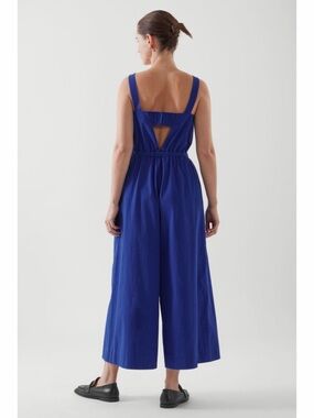 COS Royal Blue Wide Leg Jumpsuit Size 36 Cropped Pockets Cutout Back Minimalist